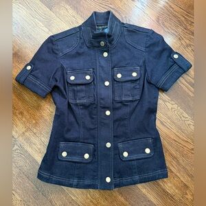 NWT White House Black Market Denim Short Sleeve Zip Up Jacket Sz 00P